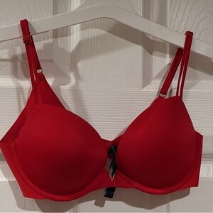 Victoria's Secret Red W RHINESTONE Underwire Bra with Double Straps PUSH UP 34 C